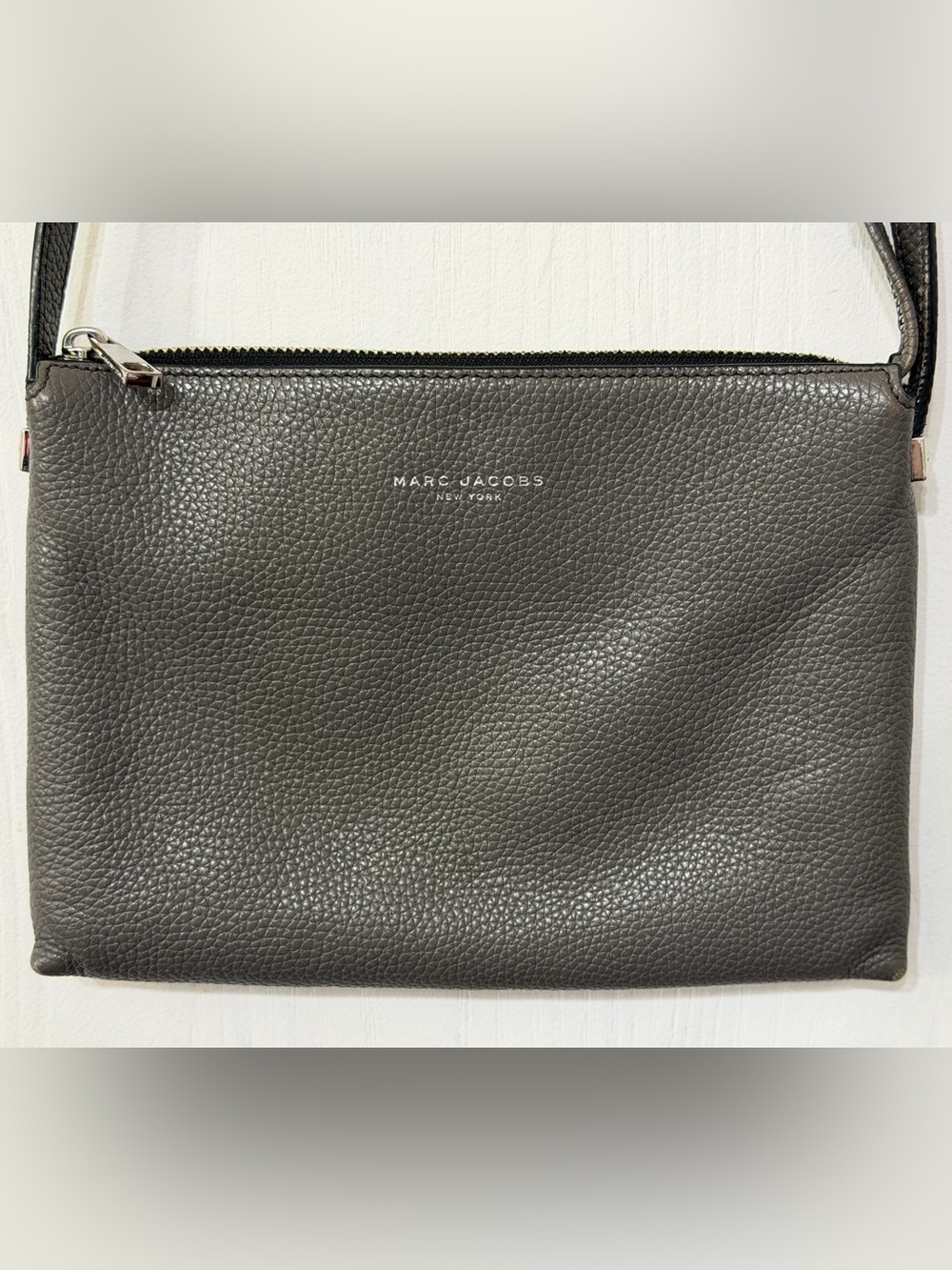 Marc Jacobs Gray Leather Standard Crossbody Handbag Purse Double Pouch